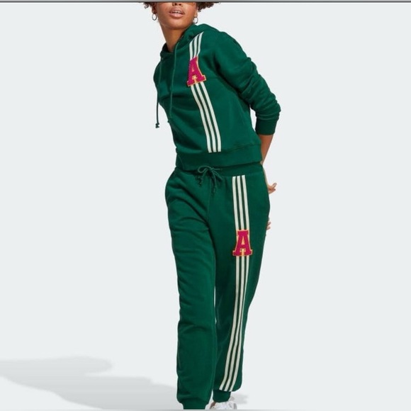 adidas Pants - adidas Womens Green Varsity Logo Sweatsuit (Pants S/Hoodie M)